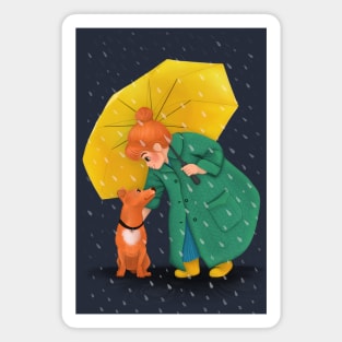 Rainy walkies and love illustration Magnet